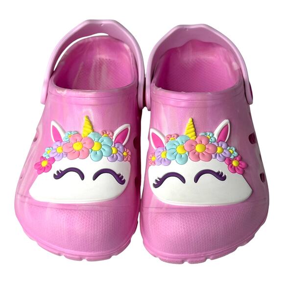 NEW Toddler Girls UNICORN CLOG SHOES Water Friendly Size 12 Pink Back Strap - Picture 2 of 6
